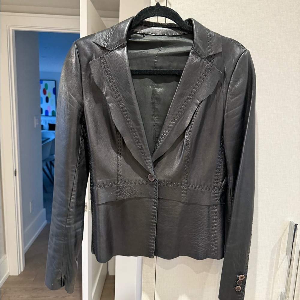 Black lamb leather blazer